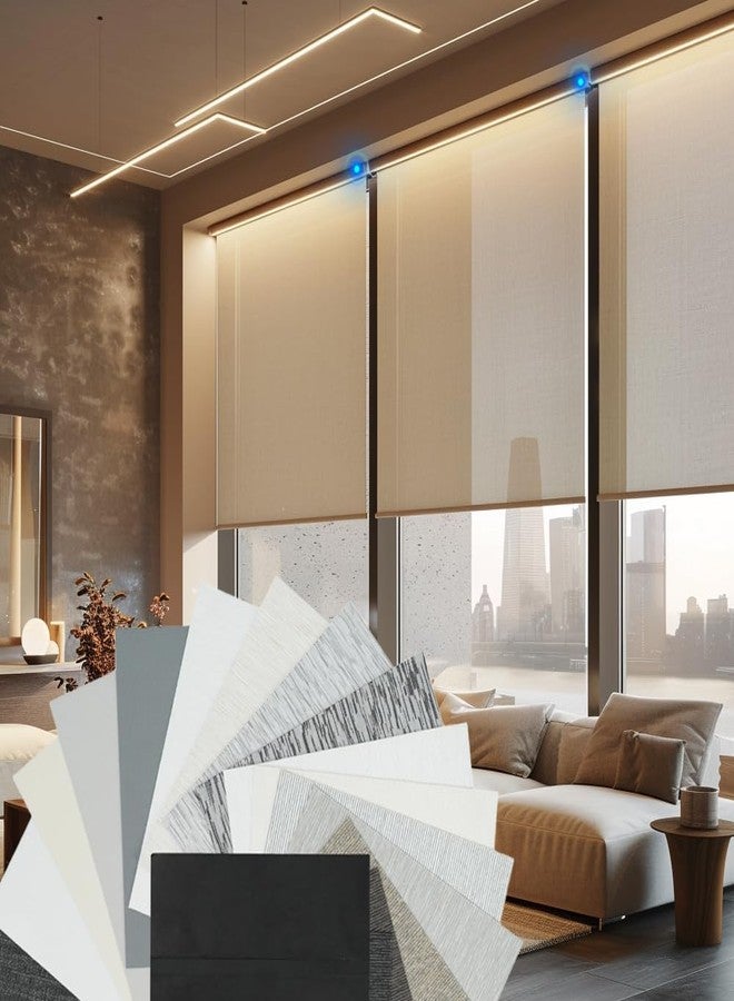 Blindify Motorized Light Filtering Shades, Work with Homekit Thread, Alexa Google Home, 60% Blackout Shades Translucent, Cordless Window Blinds with Remote Fabric Sample, Multi-Color - Image 1